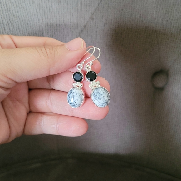 Shivam Oval Shaped Dendritic Agate Earrings - Picture 12 of 14